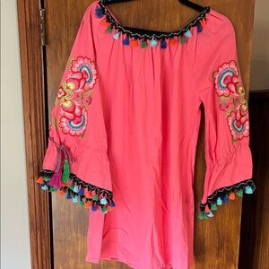 Velzera Pink Tunic with Multicolor Embroidery